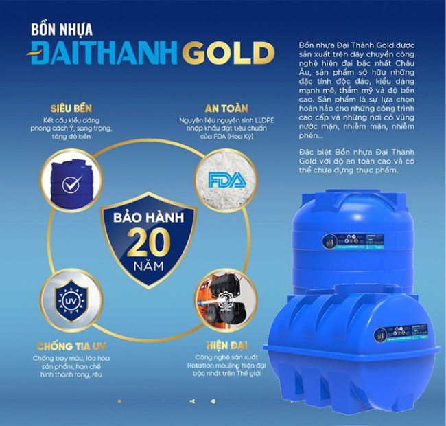 Bảo hành 20 năm bồn Nhựa Đại Thành gold