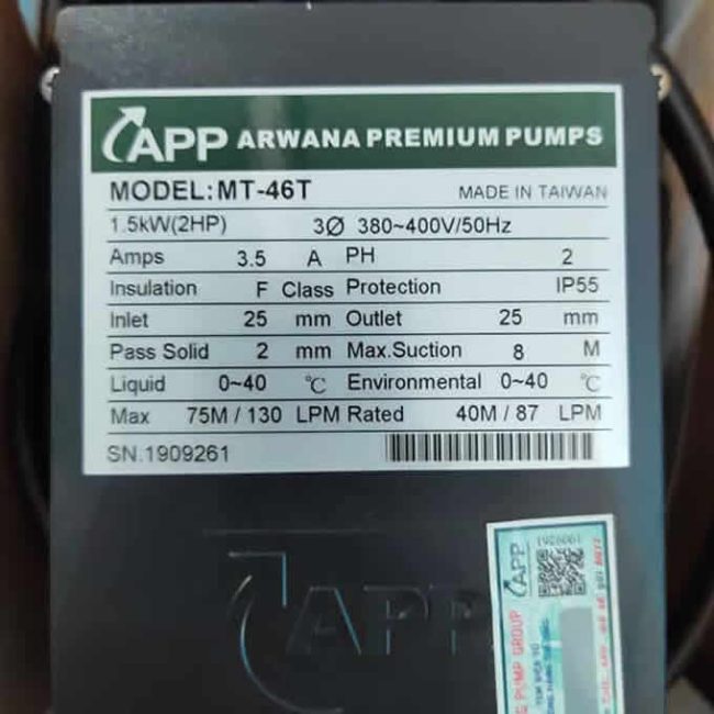 MAY BƠM NƯỚC 2HP APP MTS-46T