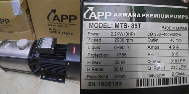 MÁY BƠM ĐA TẦNG CÁNH 3HP APP MTS-85T