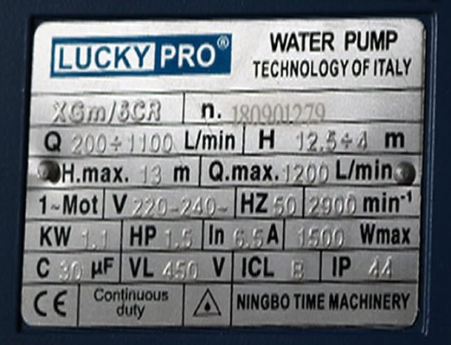 TSKT MÁY BƠM NƯỚC LUCKY PRO XGm/6CR