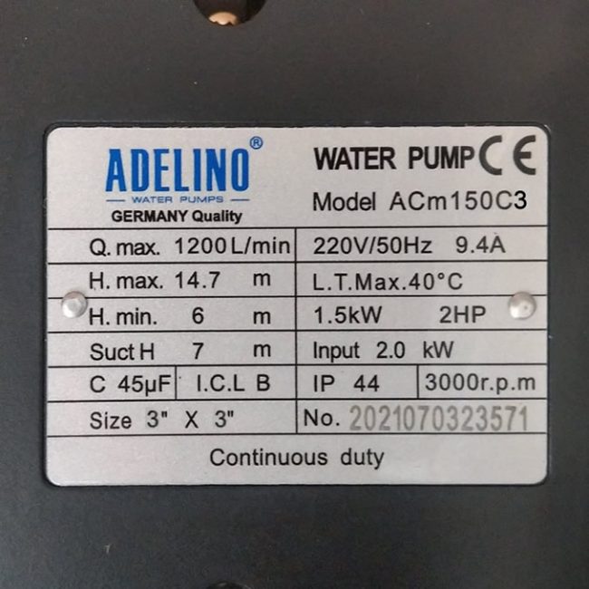 TSKT Máy Bơm 2Hp ADELINO ACm150C3